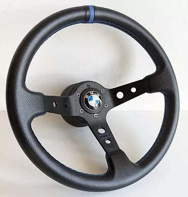 Steering Wheel Fits For BMW Deep Dish Leather Sport Blue E24 E28 E30 E34 86-92' • $183.05