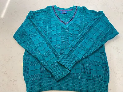 $19.95 • Buy Vtg Pendleton LOBO Men's Large L Cotton V Neck Turquoise Knit Sweater USA -HOLE