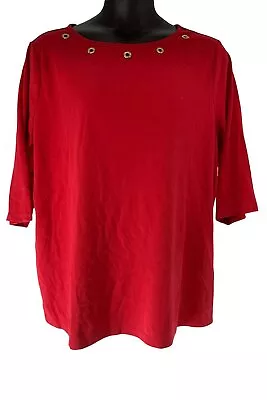 Quacker Factory Solid Boat Neck 3/4 Sleeve Top Red • $23.99