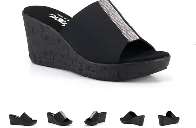 Onex Danica Elastic Black/Silver Stones Wedge Sandal Women's Sizes 5-11/NEW!!! • $114.95