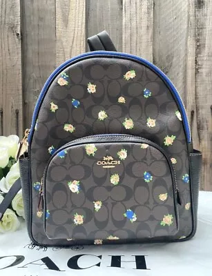 NWT Coach Court Backpack In Signature Canvas With Vintage Mini Rose Print C7276 • $229