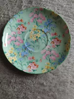 £10 • Buy Vintage Shelley MELODY  Green Chintz Fine Bone China 14cm Tea Saucer  