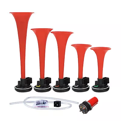 Fits Great  La Cucaracha  Music Air Horn Red 125DB 12V 5 Trumpet W / Compressor • $47.99