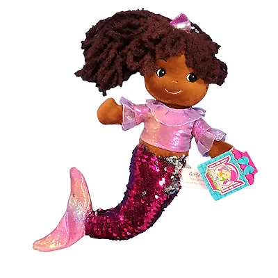 Mermaid Doll Plush Stuffed Toy 14  Ethnic Dark Skin Soft Body Pink Sequins • $14.23