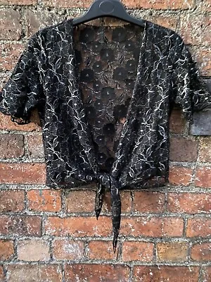 Black Bolero Top Sheer Lace Black Goth Steampunk Whitby Party Wedding Sz14/16 • $17.43