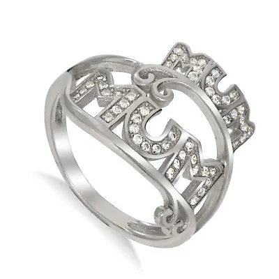 Sterling Silver Mum Ring Double Scroll Cubic Zirconia Mummy Mother Basket  Box • £13.99