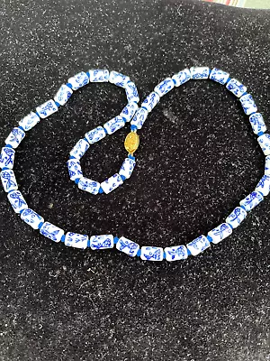 Antique Chinese Asian Porcelain Cylinder Painted  Beaded Necklace Gold Findings. • $79.99