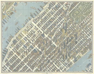 £259 • Buy New York Pictorial Bird's Eye View City Plan. Manhattan. BOLLMANN 1962 Old Map