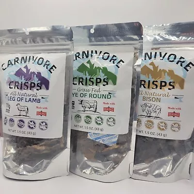 Carnivore Crisps  3 Pack VARIETY Meat Snacks 1.5oz Ea  LAMB / BISON / BEEF • $33.99