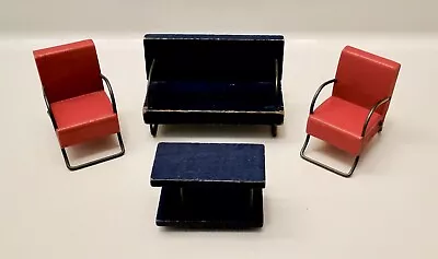 Vintage Strombecker DOLLHOUSE Painted WOOD & METAL CHAIRS COUCH TABLE ~Lot Of 4~ • $55