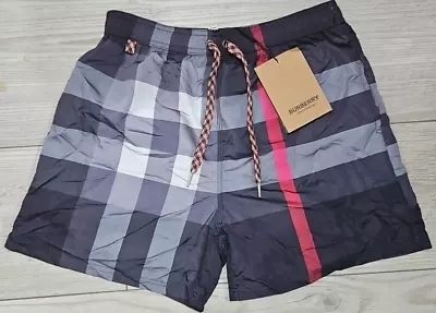 Burberry Check Print Drawcord Swim Shorts Black - MEDIUM • $400