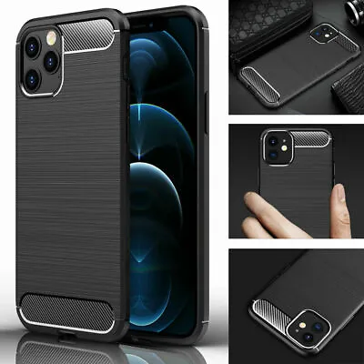 ShockProof Carbon Back Iphone Case 15 Pro Max 13 12Pro 11 XR XS MAX 6 7 8 SE 14 • £4.99