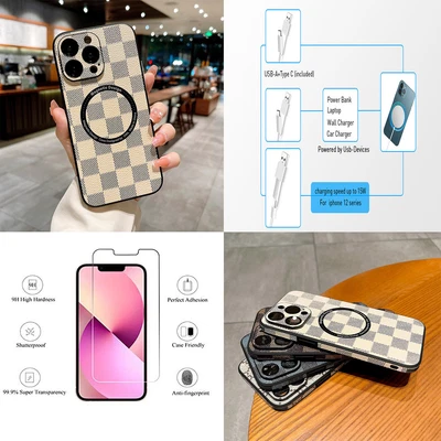 $19.32 • Buy For IPhone 14 Pro Max 13 12 MagSafe Magnetic LeatherCase Cover+Screen Protector