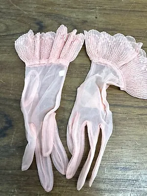 Vintage 1970s Pink Frilly Nylon Gloves • $18.99
