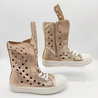 Canvas Sneaker Boots UK 5 Champaign Rose Glitter Cut Out Design Boot Trainers • £15.49