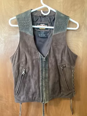 Harley Davidson Ladies Distressed Brown Leather  Size S Vintage Braided Sides • $135