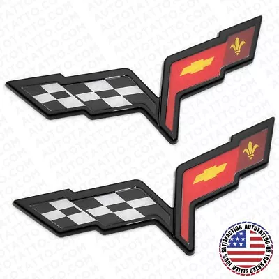 2x For 05-13 C6 Corvette Front Hood Rear Crossed Flags Badge Emblem Black Sport • $32.99