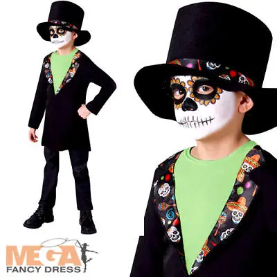 Day Of The Dead Skeleton Kids Fancy Dress Mexican Sugar Skull Halloween Costume • £9.99