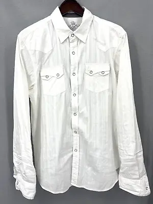 Guess Shirt Mens Large Western Slim Fit Pearl Snap Embroidered Cowboy Sawtooth • $24.95