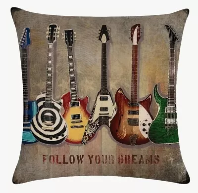 Vintage Retro Musical Electric Guitars Musical Throw Pillow Cover Home Decor • $13.56