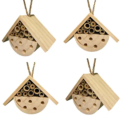 4 X Bee & Insect House Hanging Natural Wooden Hive Box Garden Wood Bug Shelter's • £12.95