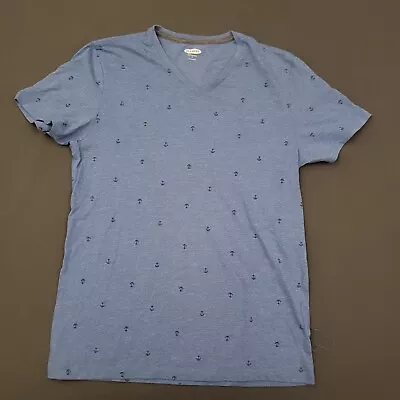 Old Navy Shirt Mens M Short Sleeve V Neck Soft Washed Anchor Print Knit Blue * • $12.74