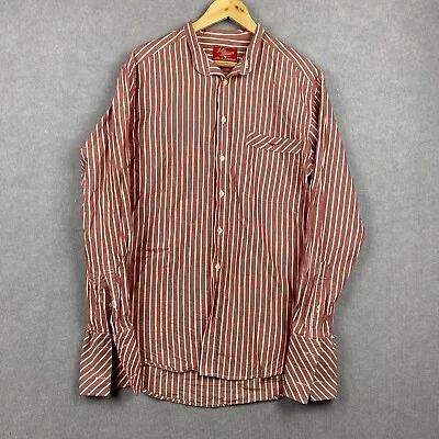 RM Williams Shirt Mens Large Red White Striped Flip Cuff Long Sleeve Pocket • $24.95