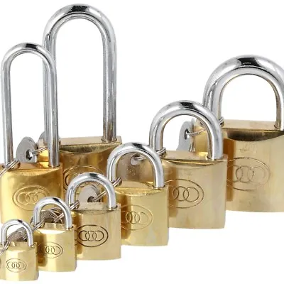 £5.23 • Buy SOLID BRASS TRI CIRCLE PADLOCKS Small-Large Long Steel Shackle Strong Key Lock
