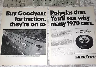 1970 Goodyear Vintage Print Ad Polyglas Tires Car Traction Fiberglass Belts B&W • $15.60