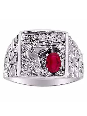 Mens Ruby & Diamond Ring Sterling Silver Or Yellow Gold Plated Band Horse Ring B • $149