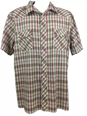 Wrangler Western Mens Size 2XT Tall Pearl Snap Short Sleeve Plaid Shirt  • $10