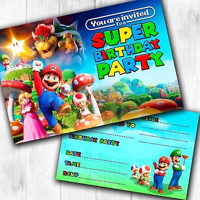 Super Mario Invitations Birthday Party Invites & Envelopes WRITE ON • £21.99