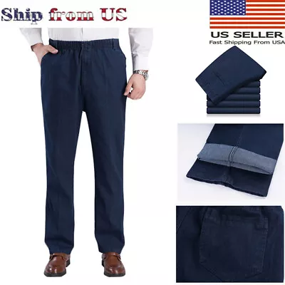 Men Jeans Loose Straight-leg Pants Large Size Comfort Elastic Force High Waist • $22.79