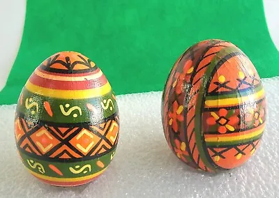2 Vintage Hand Painted Wooden Eggs Ukraine Style Easter • $8.95
