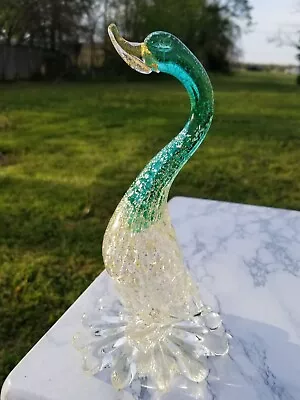 Fratelli Toso? Murano Glass Duck Swan Bird Silver Gold Fleck 9.25  Blue Green • $130