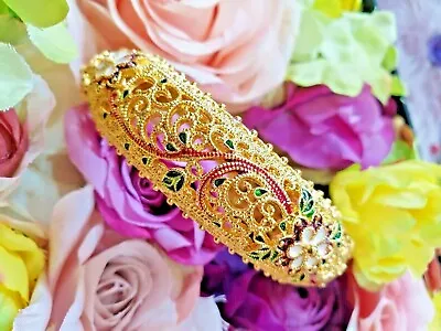 $19.99 • Buy Gold Plated Bangle Bracelet Vintage Thai Bridal Women Jewelry Enamel Engraved 