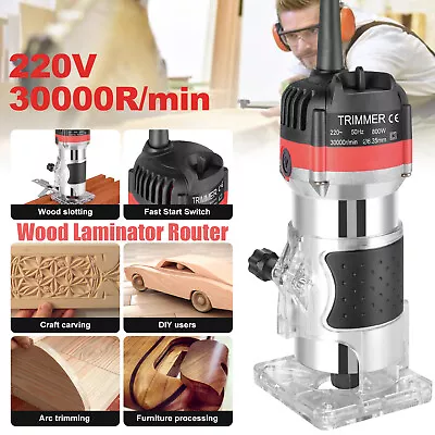 CONENTOOL 800W Palm Router Trimmer Wood Laminator + Accessories&12/15pcs Bit Set • £17.69