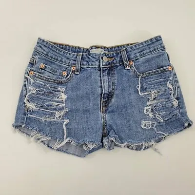 Levis 6 515 Shorts Vintage Destroyed Distressed High Waist Blue Jean Medium Wash • $49.99