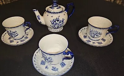 Delftware Holland Teapot & 3 Cups & Saucers • $150