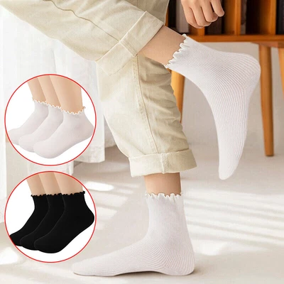 $7.49 • Buy Ruffle Socks Women 3pair /Lot Mid Middle Tube Ankle High Black White Cotton