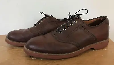 Vintage Lands End Brown Leather Dress Saddle Shoes Brogues Oxfords 8M • $31.99