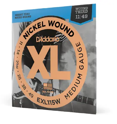 D'Addario EXL115W Electric Guitar Strings 11-49 Wound 3rd String Medium  • $8.78