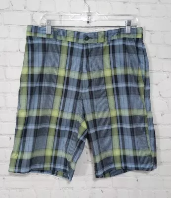 PGA Tour Clubhouse Mens Golf Shorts Blue Yellow Plaid Size 34 Nice! • $16.20