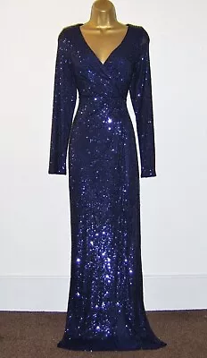 QUIZ Sequin Size 8 Navy Blue Evening Party Prom Cocktail Maxi Dress Wedding Gues • £34.99