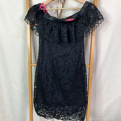 Betsey Johnson Dress Womens 4 Black Lace Off The Shoulder Knee Length Goth • $125