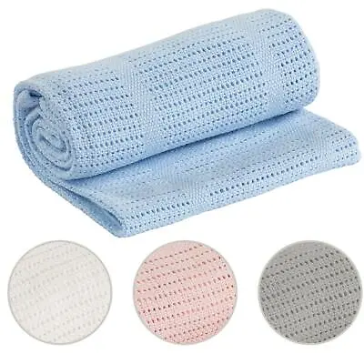 £4.99 • Buy 100% Cotton Cellular Blanket For Baby Soft Blanket For Cot Pram Moses Basket 
