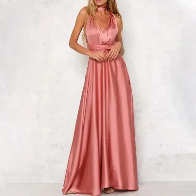 Convertible Multi Way Wrap Women's Elegant Satin Maxi Dress Bridesmaid Gown • £16.04