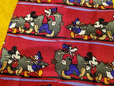 Mickey Mouse Disney ~ Christmas Tree Xmas Red Silk Tie ~ Goofy Donald Duck ~ 57  • $19.99