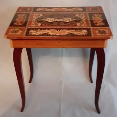 Vintage Italian Wooden Inlaid Design  Musical/ Jewellery Box Side Table 42cm H • £24