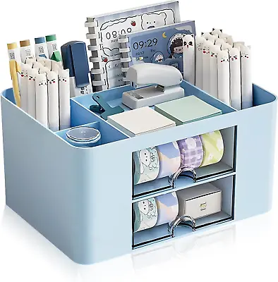 Desk Organizer With Drawers 2 Drawer Office Storage Case With Random Stickers V • $29.07